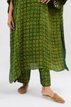 Buy_Prahnaaya_Green Handloom Cotton, Satin Sequins, Zari Handblock Ajrakh Kurta And Pant Set 