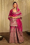 Buy_Sheetal Batra_Pink Kurta And Bottom Silk Chanderi Mazneen Paisley Flared Pant Set_at_Aza_Fashions