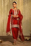 Buy_Sheetal Batra_Red Kurta Silk Chanderi Embroidered Thread Round Mehak Floral Salwar Set _at_Aza_Fashions