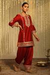 Buy_Sheetal Batra_Red Kurta Silk Chanderi Embroidered Thread Round Mehak Floral Salwar Set _Online_at_Aza_Fashions