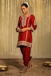 Shop_Sheetal Batra_Red Kurta Silk Chanderi Embroidered Thread Round Mehak Floral Salwar Set _Online_at_Aza_Fashions