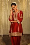 Sheetal Batra_Red Kurta Silk Chanderi Embroidered Thread Round Mehak Floral Salwar Set _at_Aza_Fashions