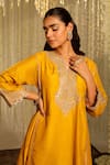 Sheetal Batra_Yellow Silk Dupion Mehnaaz Paisley Placement Anarkali With Dogri Salwar _Online_at_Aza_Fashions