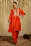 Buy_Sheetal Batra_Orange Silk Dupion Mehreen Placed Floral Paisley Anarkali With Dogri Salwar _at_Aza_Fashions