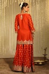 Shop_Sheetal Batra_Orange Kurta And Sharara Silk Chanderi Embroidered Mishika Paisley Butti Set _at_Aza_Fashions