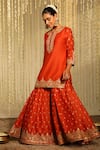 Buy_Sheetal Batra_Orange Kurta And Sharara Silk Chanderi Embroidered Mishika Paisley Butti Set _Online_at_Aza_Fashions