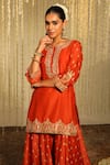 Shop_Sheetal Batra_Orange Kurta And Sharara Silk Chanderi Embroidered Mishika Paisley Butti Set _Online_at_Aza_Fashions