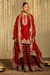 Buy_Sheetal Batra_Red Kurta And Sharara Silk Chanderi Embroidered Mishika Paisley Butti Set _at_Aza_Fashions