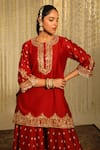 Buy_Sheetal Batra_Red Kurta And Sharara Silk Chanderi Embroidered Mishika Paisley Butti Set _Online_at_Aza_Fashions