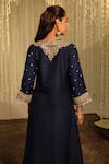 Shop_Sheetal Batra_Blue Silk Dupion Embroidered Thread Mysha Long Kaftan With Doghri Salwar _at_Aza_Fashions