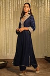 Buy_Sheetal Batra_Blue Silk Dupion Embroidered Thread Mysha Long Kaftan With Doghri Salwar _Online_at_Aza_Fashions