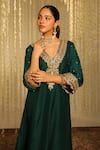 Buy_Sheetal Batra_Emerald Green Silk Dupion Mysha Paisley Long Kaftan With Doghri Salwar _Online_at_Aza_Fashions