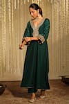 Sheetal Batra_Emerald Green Silk Dupion Mysha Paisley Long Kaftan With Doghri Salwar _at_Aza_Fashions