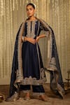 Buy_Sheetal Batra_Blue Kurta And Bottom Silk Chanderi Sabirah Paisley Floral Palazzo Set _at_Aza_Fashions