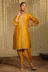 Buy_Sheetal Batra_Yellow Kurta Silk Chanderi Embroidered Umrah Paisley With Tulip Dhoti Pant _at_Aza_Fashions