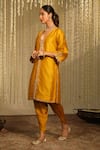 Sheetal Batra_Yellow Kurta Silk Chanderi Embroidered Umrah Paisley With Tulip Dhoti Pant _Online_at_Aza_Fashions