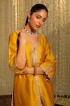 Buy_Sheetal Batra_Yellow Kurta Silk Chanderi Embroidered Umrah Paisley With Tulip Dhoti Pant _Online_at_Aza_Fashions