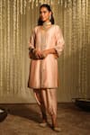 Buy_Sheetal Batra_Pink Kurta Silk Chanderi Embroidered Thread Umrah With Tulip Dhoti Pant _at_Aza_Fashions