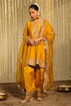 Buy_Sheetal Batra_Yellow Kurta Silk Chanderi Embroidered Warizah Kalidar Dogri Salwar Set _at_Aza_Fashions