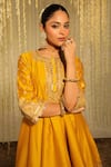 Sheetal Batra_Yellow Kurta Silk Chanderi Embroidered Warizah Kalidar Dogri Salwar Set _Online_at_Aza_Fashions