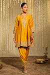 Buy_Sheetal Batra_Yellow Kurta Silk Chanderi Embroidered Warizah Kalidar Dogri Salwar Set _Online_at_Aza_Fashions