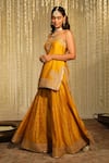 Sheetal Batra_Yellow Silk Organza, Silk, Chanderi Embroidery, Sequins Aabroo Kurta Set _Online_at_Aza_Fashions