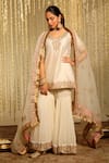 Buy_Sheetal Batra_Ivory Kurta Silk Chanderi Embroidery Zari Thread Leaf Aaira Sequin Yoke Set _at_Aza_Fashions