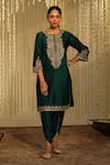 Buy_Sheetal Batra_Emerald Green Kurta Silk Chanderi Embroidery Kiran Amayra And Dhoti Pant Set_at_Aza_Fashions