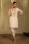 Buy_Sheetal Batra_Ivory Kurta Silk Chanderi Embroidery Enisa Sitaara Placket And Dhoti Pant Set _at_Aza_Fashions