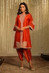 Buy_Sheetal Batra_Orange Kurta Silk Chanderi Embroidery Kiran Dori Gulbano And Dhoti Pant Set_at_Aza_Fashions