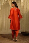 Shop_Sheetal Batra_Orange Kurta Silk Chanderi Embroidery Kiran Dori Gulbano And Dhoti Pant Set_at_Aza_Fashions