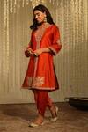 Buy_Sheetal Batra_Orange Kurta Silk Chanderi Embroidery Kiran Dori Gulbano And Dhoti Pant Set_Online_at_Aza_Fashions