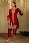 Buy_Sheetal Batra_Red Kurta Silk Chanderi Embroidery Kiran Dori Gulbano Floral And Dhoti Pant Set_at_Aza_Fashions