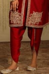 Sheetal Batra_Red Kurta Silk Chanderi Embroidery Kiran Dori Gulbano Floral And Dhoti Pant Set_Online_at_Aza_Fashions