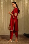 Buy_Sheetal Batra_Red Kurta Silk Chanderi Embroidery Kiran Dori Gulbano Floral And Dhoti Pant Set_Online_at_Aza_Fashions
