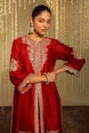 Shop_Sheetal Batra_Red Kurta Silk Chanderi Embroidery Kiran Dori Gulbano Floral And Dhoti Pant Set_Online_at_Aza_Fashions
