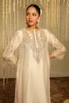 Buy_Sheetal Batra_Ivory Kurta And Palazzo Silk Chanderi Embroidery Kiran Dori Mahika A-line Set _Online_at_Aza_Fashions