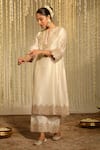 Shop_Sheetal Batra_Ivory Kurta And Palazzo Silk Chanderi Embroidery Kiran Dori Mahika A-line Set _Online_at_Aza_Fashions