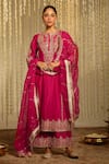 Buy_Sheetal Batra_Pink Kurta And Palazzo Silk Chanderi Embroidery Kiran Dori Mahika A-line Set_at_Aza_Fashions
