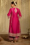 Shop_Sheetal Batra_Pink Kurta And Palazzo Silk Chanderi Embroidery Kiran Dori Mahika A-line Set_at_Aza_Fashions