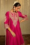 Shop_Sheetal Batra_Pink Kurta And Palazzo Silk Chanderi Embroidery Kiran Dori Mahika A-line Set_Online_at_Aza_Fashions