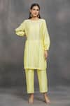 Buy_Samyukta Singhania_Yellow Chanderi Embroidery Aari Boat Neck Kurta And Pant Set _at_Aza_Fashions