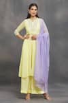 Buy_Samyukta Singhania_Yellow Georgette, Satin, Organza Embroidery, Sequins, Zardozi Kurta Pant Set _at_Aza_Fashions