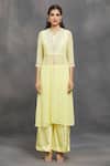 Buy_Samyukta Singhania_Yellow Georgette, Satin, Organza Embroidery, Sequins, Zardozi Kurta Pant Set _Online_at_Aza_Fashions