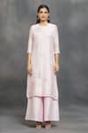 Buy_Samyukta Singhania_Pink Chanderi Embroidery Aari Round Zardozi Kurta Flared Pant Set _Online_at_Aza_Fashions