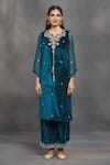 Buy_Samyukta Singhania_Blue Velvet Embroidered Aari And Zardozi Hand Work Floral Kurta & Pant Set _Online_at_Aza_Fashions