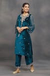 Shop_Samyukta Singhania_Blue Velvet Embroidered Aari And Zardozi Hand Work Floral Kurta & Pant Set _Online_at_Aza_Fashions