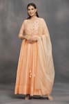 Buy Samyukta Singhania Peach Chanderi, Organza Embroidery Split V-neck Anarkali With Dupatta at Aza Fashions Buy_Samyukta Singhania_Peach Chanderi, Organza Embroidery Split V-neck Anarkali With Dupatta _at_Aza_Fashions