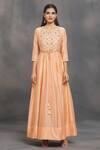Buy Samyukta Singhania Peach Chanderi, Organza Embroidery Split V-neck Anarkali With Dupatta Online at Aza Fashions Buy_Samyukta Singhania_Peach Chanderi, Organza Embroidery Split V-neck Anarkali With Dupatta _Online_at_Aza_Fashions