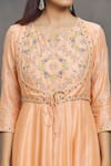Shop Samyukta Singhania Peach Chanderi, Organza Embroidery Split V-neck Anarkali With Dupatta at Aza Fashions Shop_Samyukta Singhania_Peach Chanderi, Organza Embroidery Split V-neck Anarkali With Dupatta _at_Aza_Fashions